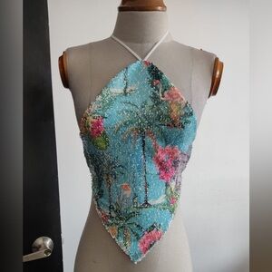 Floral Sequin Scarf Top